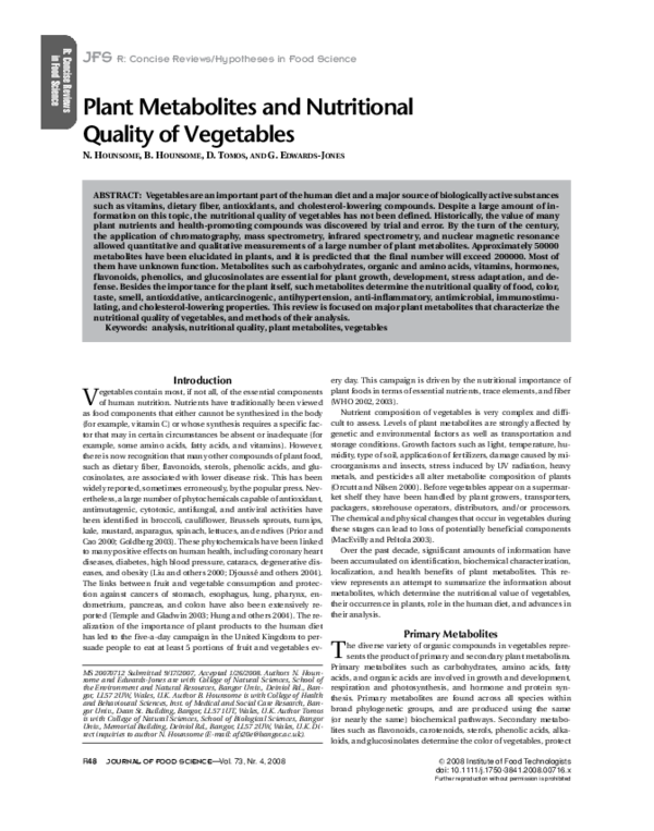 (PDF) Plant Metabolites and Nutritional Quality of Vegetables