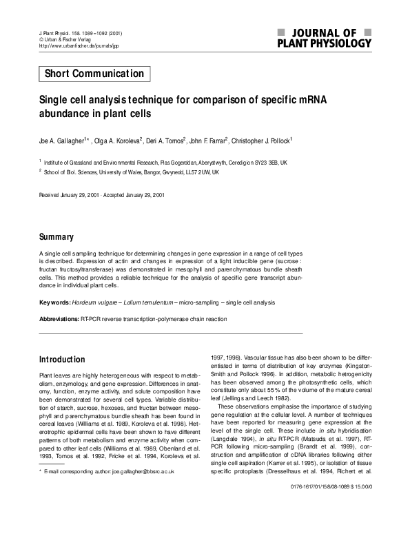(PDF) Single cell analysis technique for comparison of specific mRNA ...