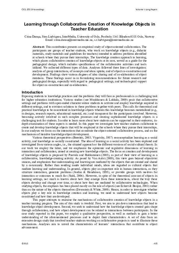 (PDF) Learning Through Collaborative Creation of Knowledge Objects in ...
