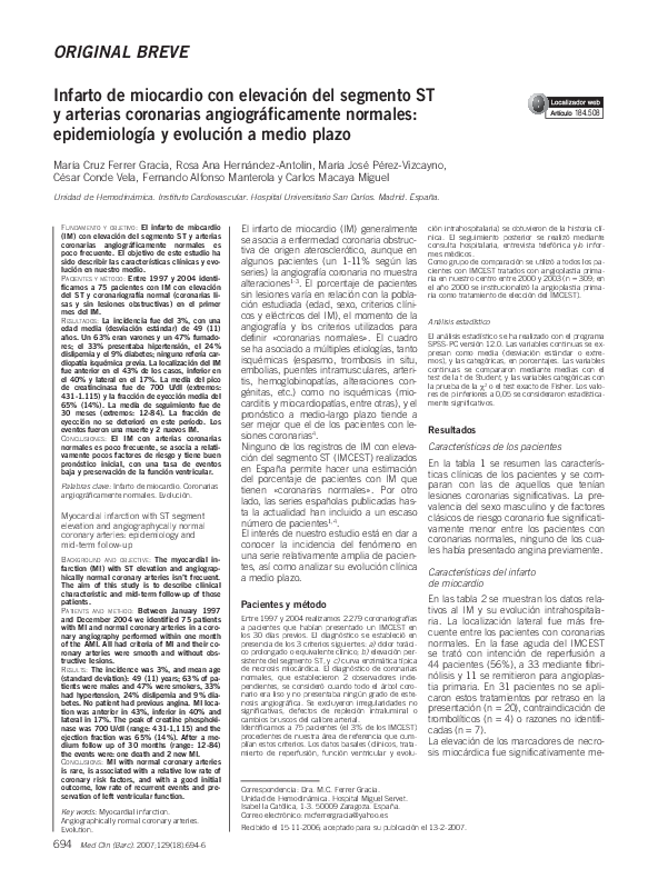 (PDF) Infarto de miocardio con elevación del segmento ST y arterias ...
