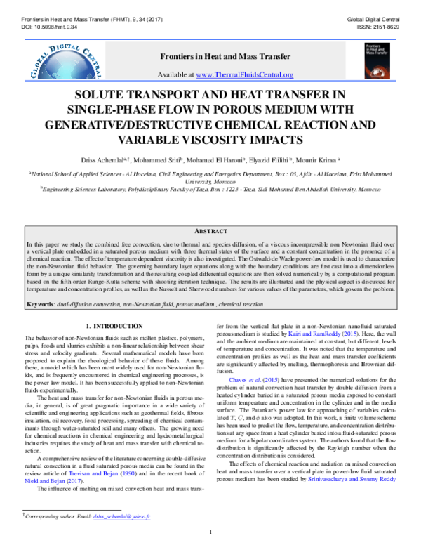 (PDF) Solute Transport and Heat Transfer in Single-Phase Flow in Porous ...