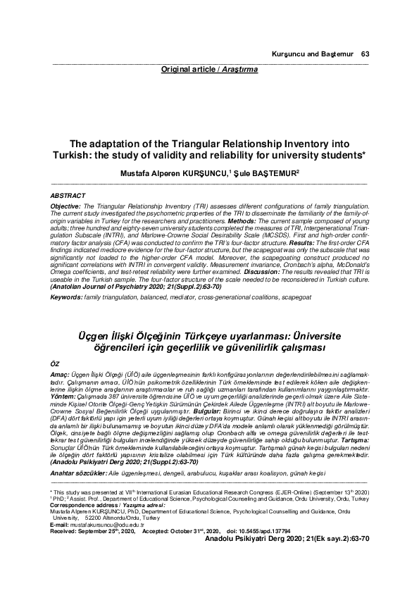 (PDF) The adaptation of the Triangular Relationship Inventory into ...