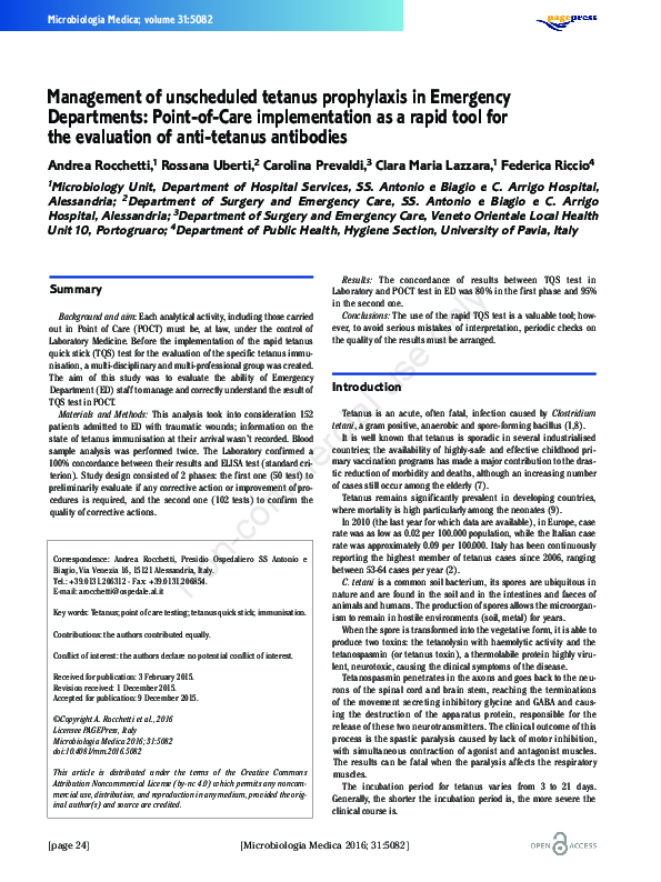 (PDF) Management of unscheduled tetanus prophylaxis in Emergency ...