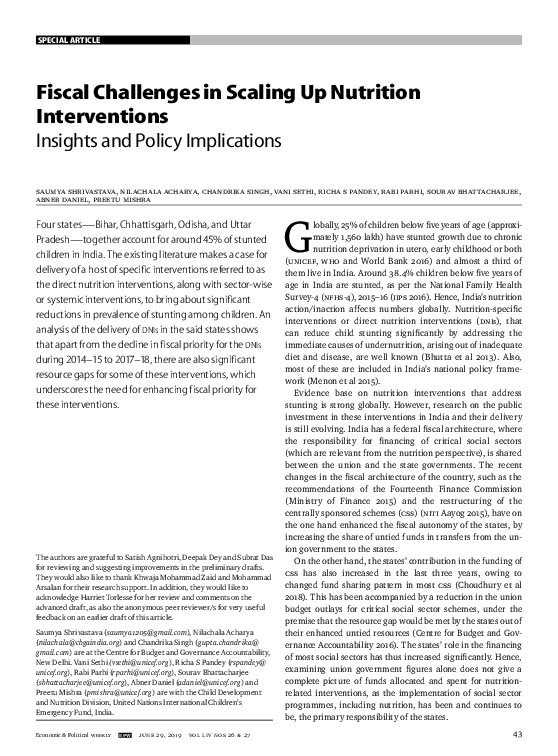 (PDF) Fiscal Challenges in Scaling Up Nutrition Interventions Insights ...
