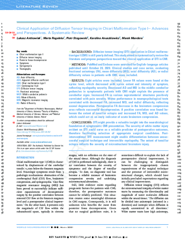 (PDF) Clinical Application of Diffusion Tensor Imaging in Chiari ...