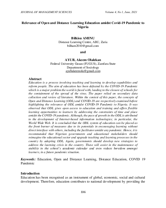 (PDF) Relevance of Open and Distance Learning Education amidst Covid-19 ...