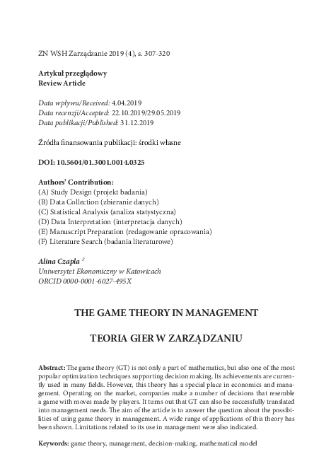 (PDF) The Game Theory in Management