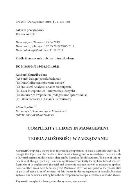 (PDF) Complexity Theory in Management