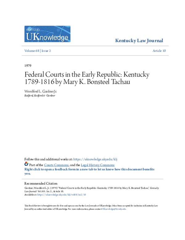 (PDF) Federal Courts in the Early Republic Kentucky, 17891816 by Mary