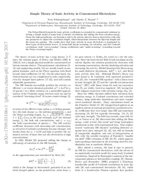 (PDF) Simple Theory of Ionic Activity in Concentrated Electrolytes