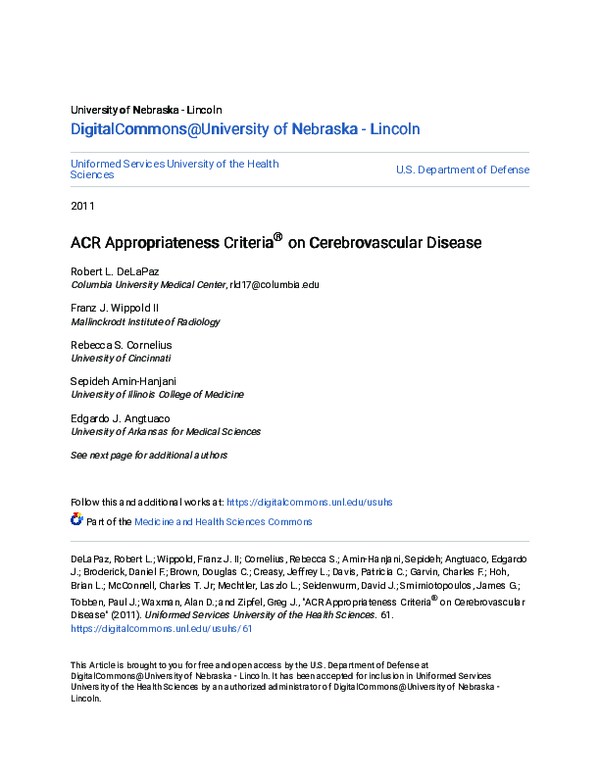 (PDF) ACR Appropriateness Criteria® on Cerebrovascular Disease