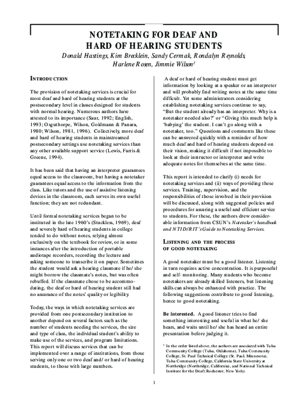 (PDF) Notetaking for Deaf and Hard of Hearing Students