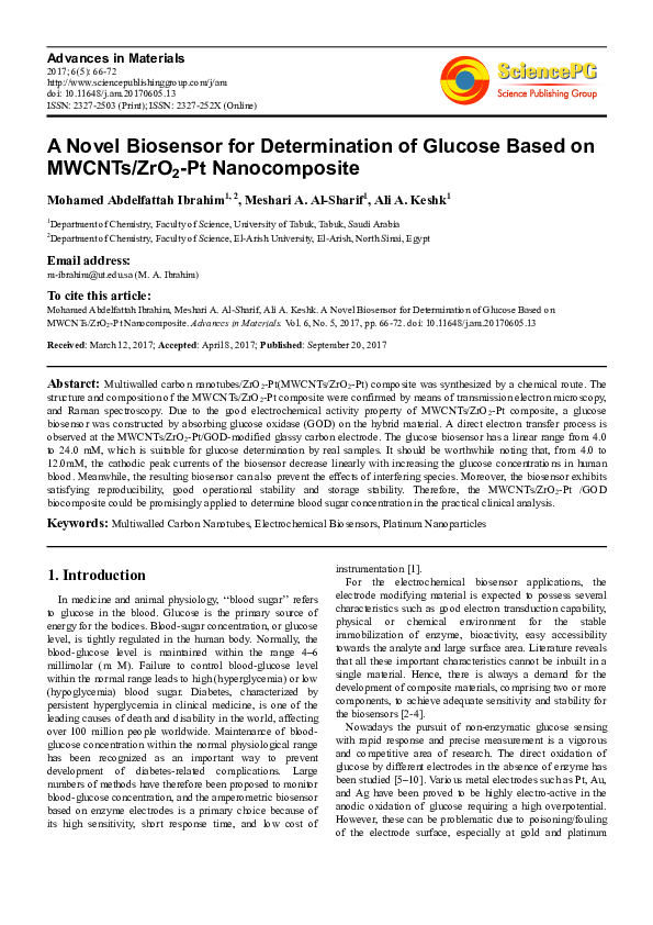 (PDF) A Novel Biosensor for Determination of Glucose Based on MWCNTs ...