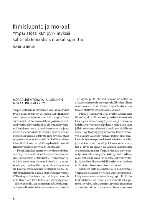 (PDF) Ihmisluonto ja moraali: ympäristöetiikan pyrkimyksiä kohti ...