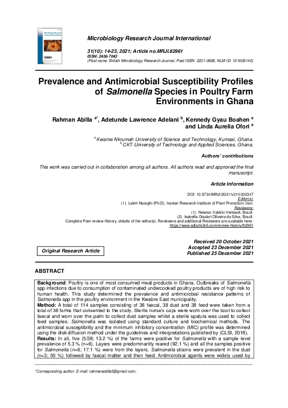 (PDF) Prevalence and Antimicrobial Susceptibility Profiles of ...