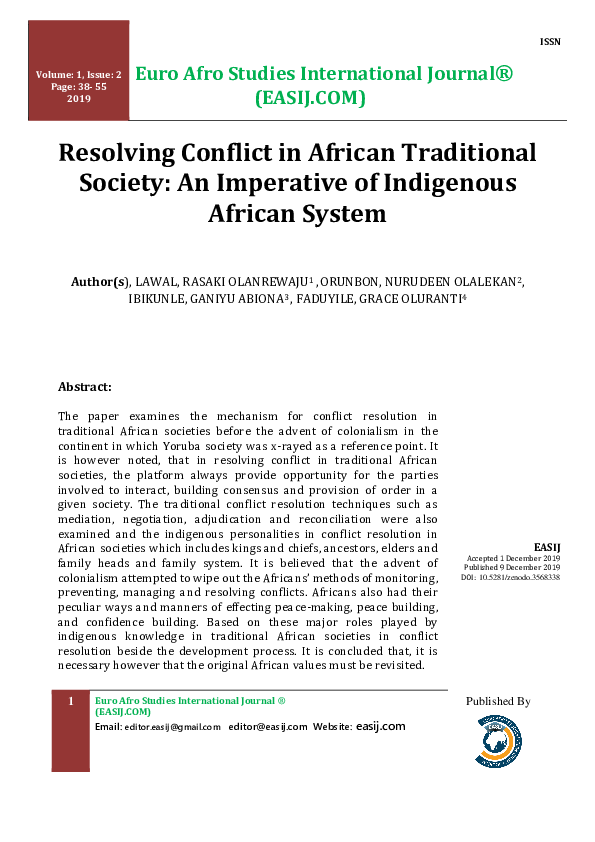  PDF Resolving Conflict In African Traditional Society An Imperative