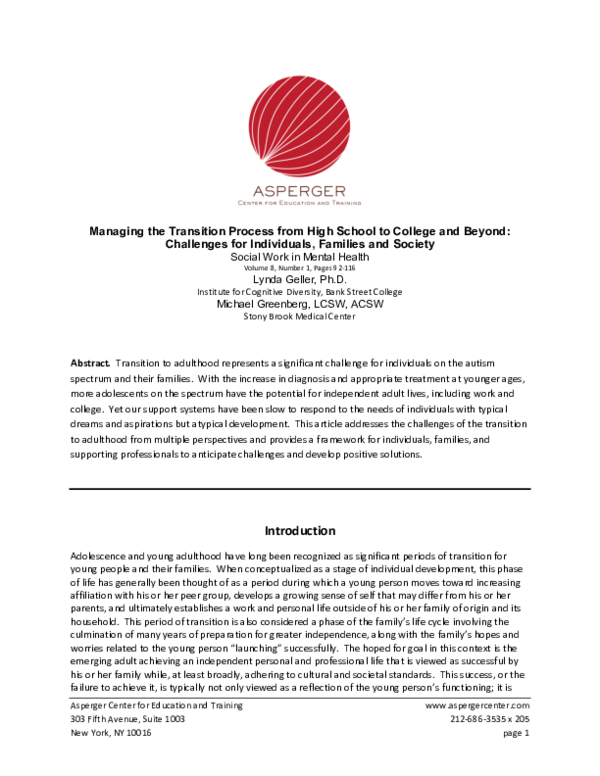 (PDF) Managing the Transition Process From High School to College and ...
