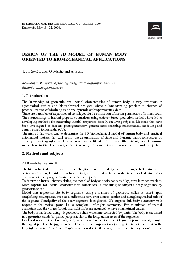 (PDF) Design of the 3D model of human body oriented to biomechanical ...