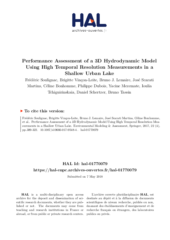 (PDF) Performance Assessment of a 3D Hydrodynamic Model Using High ...