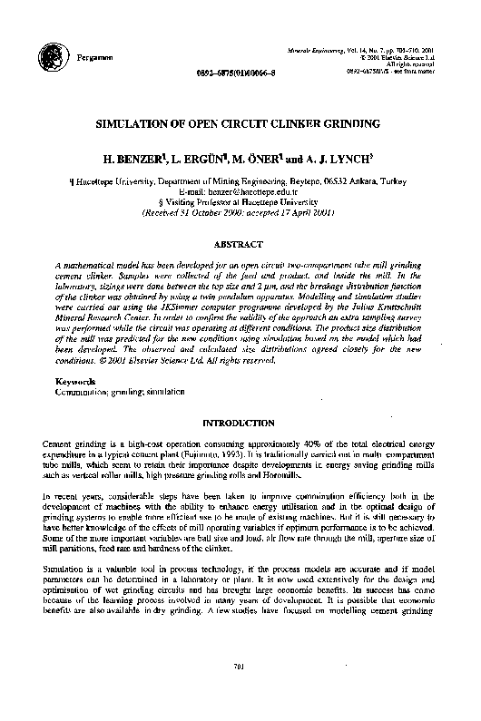 (PDF) Simulation of open circuit clinker grinding