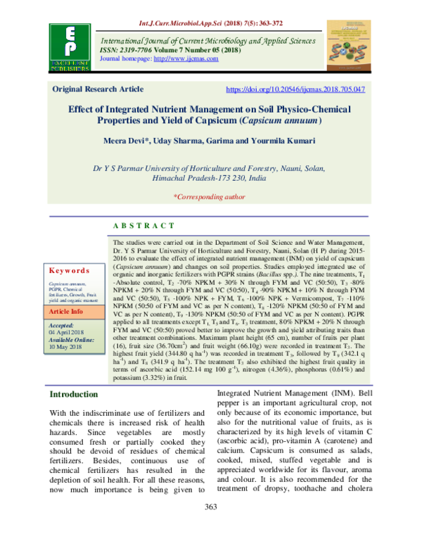(PDF) Effect of Integrated Nutrient Management on Soil Physico-Chemical ...