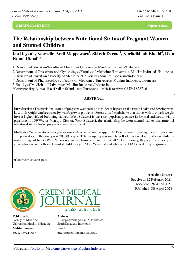 (PDF) The Relationship between Nutritional Status of Pregnant Women and ...