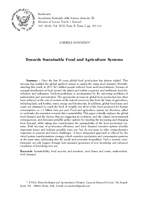 (PDF) Towards Sustainable Food and Agriculture Systems