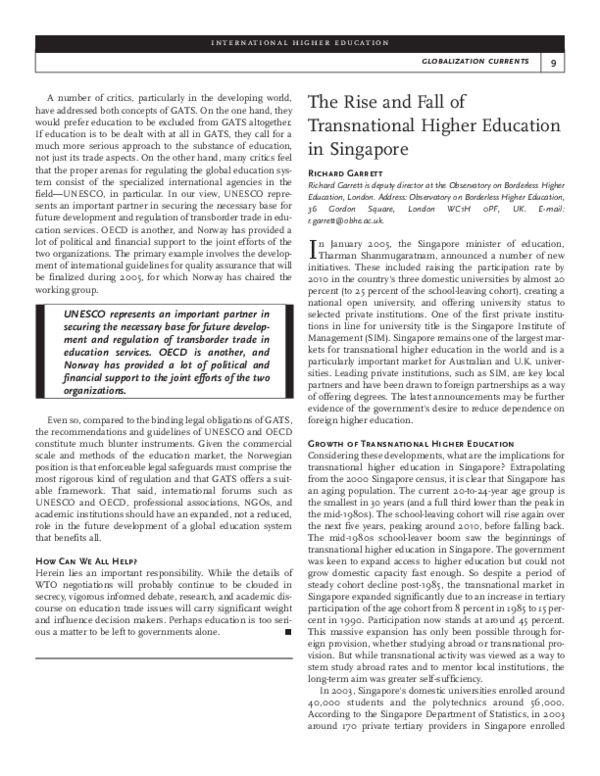 (PDF) The Rise and Fall of Transnational Higher Education in Singapore