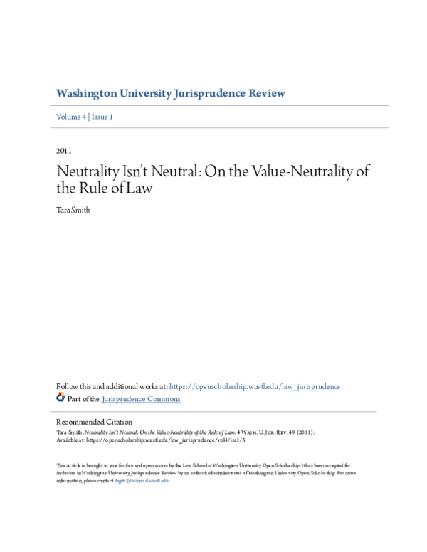 (PDF) Neutrality Isn't Neutral: On the Value-Neutrality of the Rule of Law
