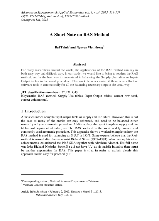 (PDF) A Short Note on RAS Method