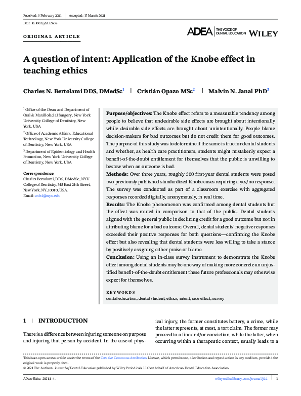 (PDF) A question of intent Application of the Knobe effect in teaching