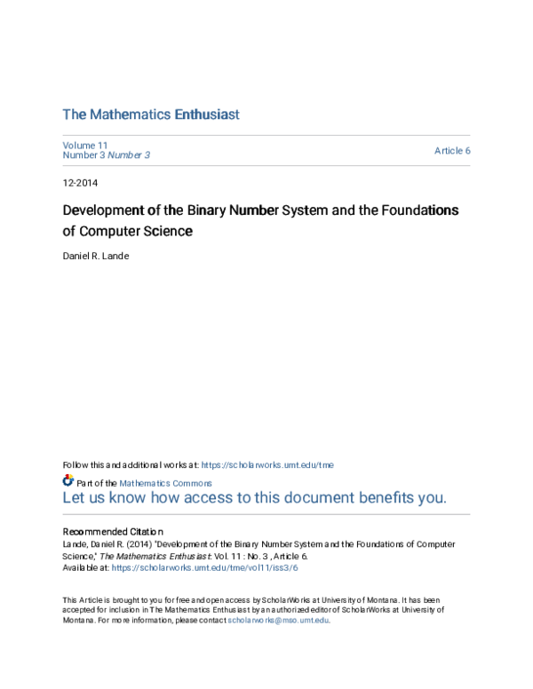 (PDF) Development of the Binary Number System and the Foundations of ...