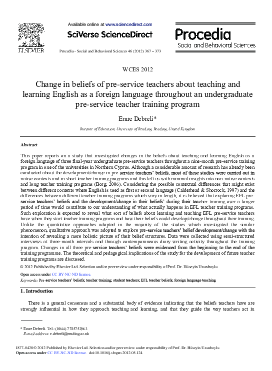 (PDF) Change in Beliefs of Pre-service Teachers about Teaching and ...