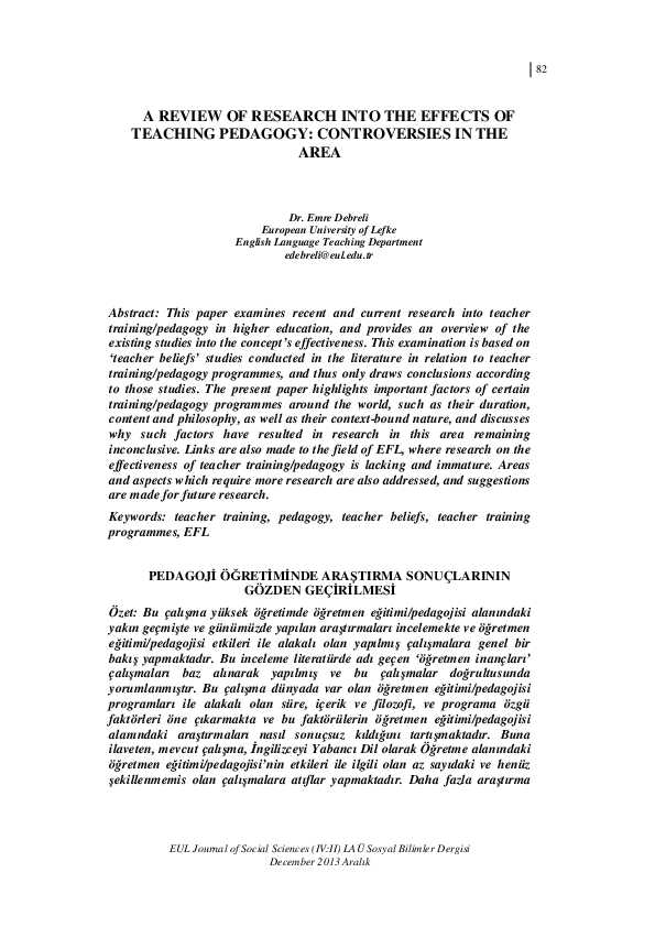 (PDF) A Review of Research on the Effects of Teaching Pedagogy ...
