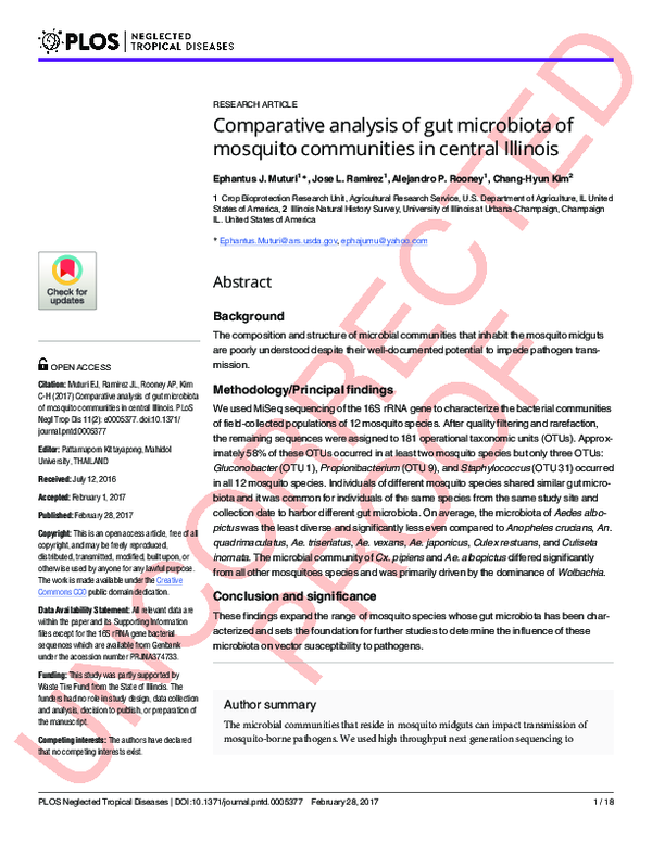 (PDF) Comparative analysis of gut microbiota of mosquito communities in ...