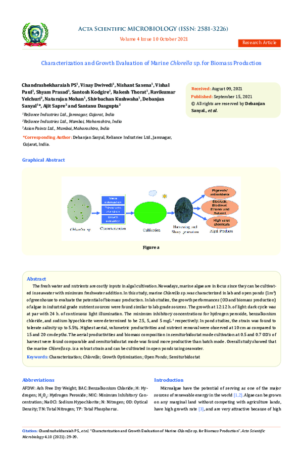 (PDF) Characterization and Growth Evaluation of Marine Chlorella sp ...