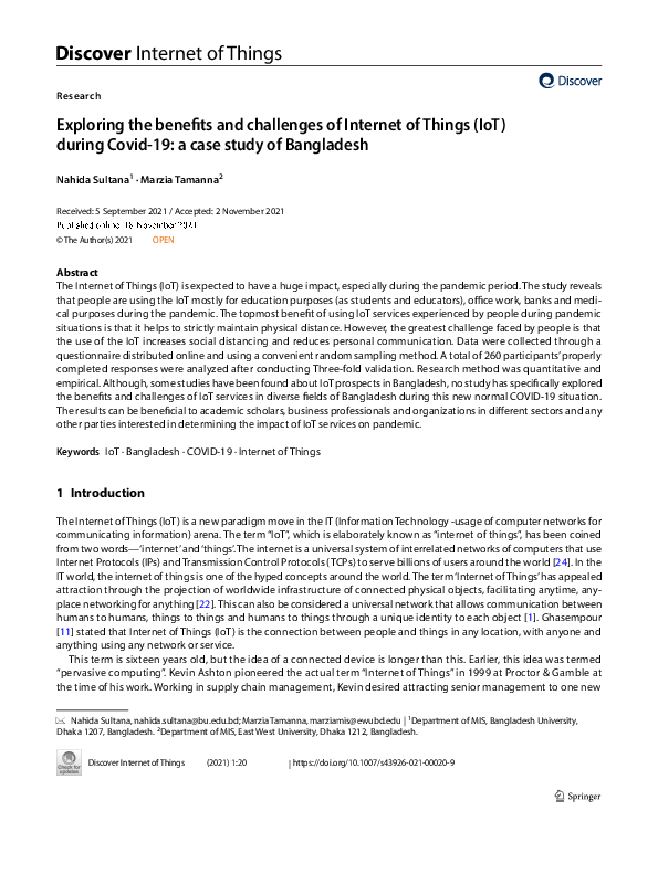 (PDF) Exploring the benefits and challenges of Internet of Things (IoT ...