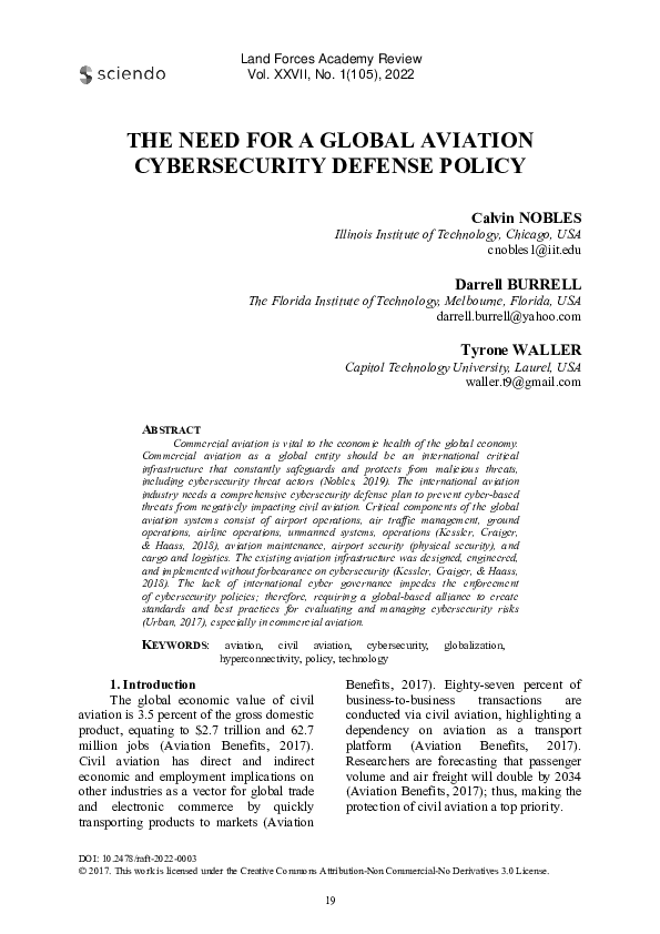 (PDF) The Need for a Global Aviation Cybersecurity Defense Policy