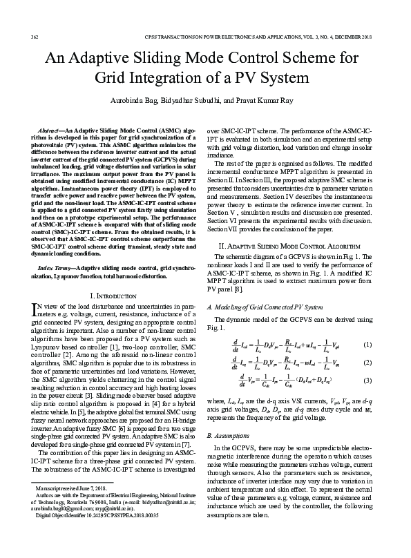 (PDF) An Adaptive Sliding Mode Control Scheme for Grid Integration of a ...