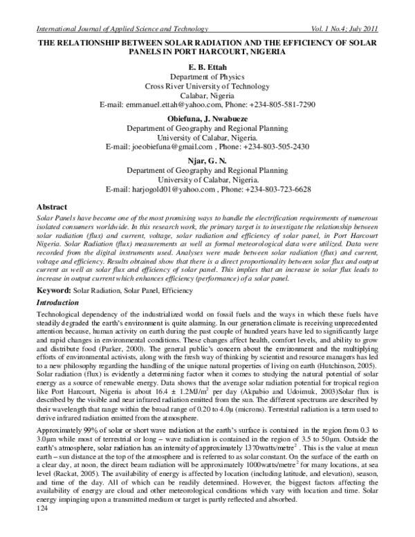 (PDF) THE RELATIONSHIP BETWEEN SOLAR RADIATION AND THE EFFICIENCY OF ...