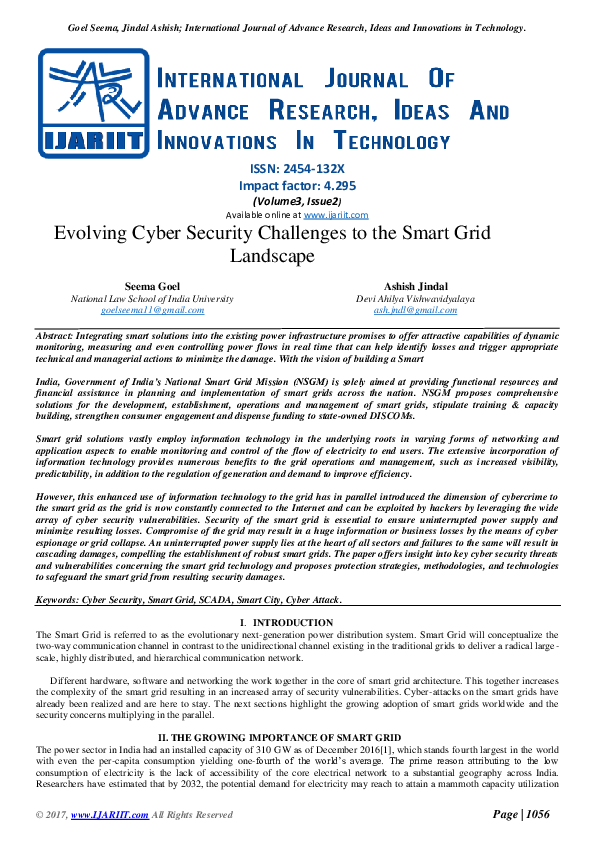 (PDF) Evolving Cyber Security Challenges to the Smart Grid Landscape