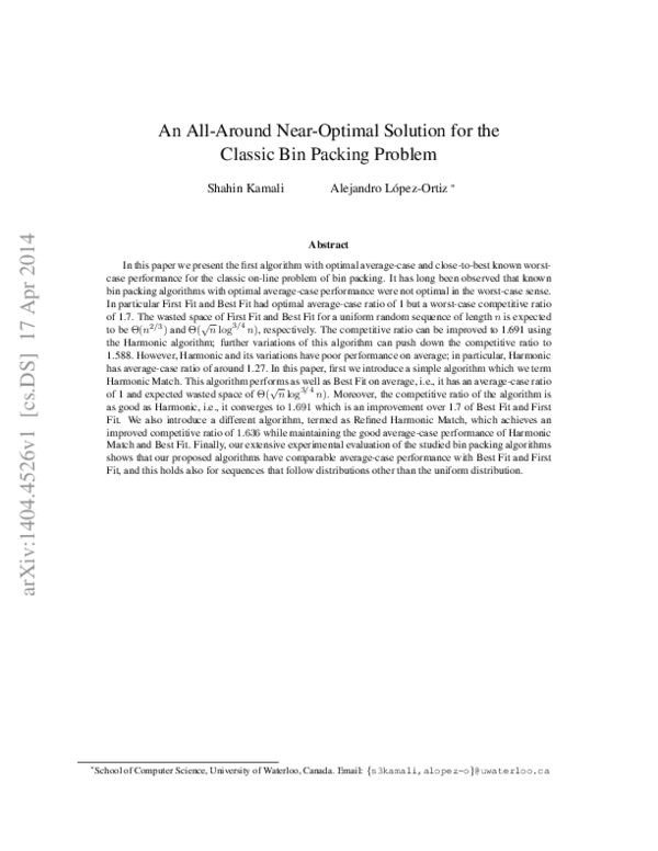 (PDF) An All-Around Near-Optimal Solution for the Classic Bin Packing ...