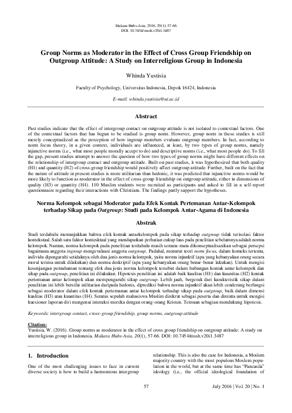 (PDF) Group Norms as Moderator in The Effect of Cross Group Friendship ...