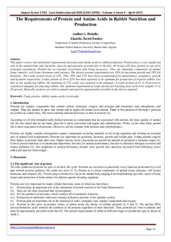 (PDF) The Requirements of Protein and Amino Acids in Rabbit Nutrition ...