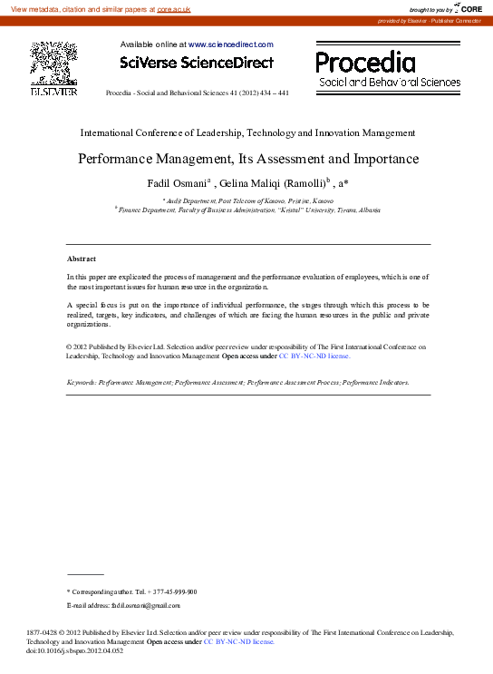 (PDF) Performance Management, Its Assessment and Importance