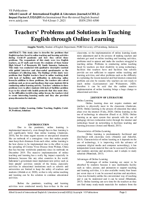(PDF) Teachers’ Problems and Solutions in Teaching English through ...