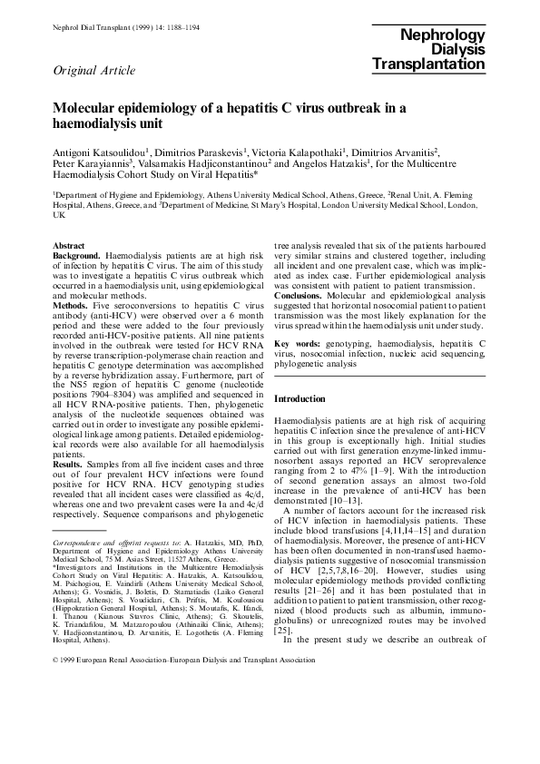 (PDF) Molecular epidemiology of a hepatitis C virus outbreak in a ...