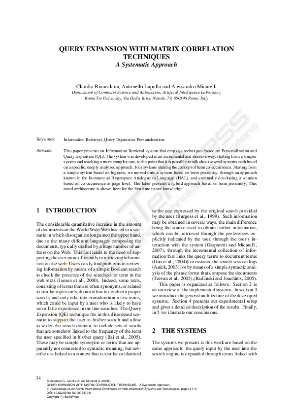 (PDF) QUERY EXPANSION WITH MATRIX CORRELATION TECHNIQUES - A Systematic ...