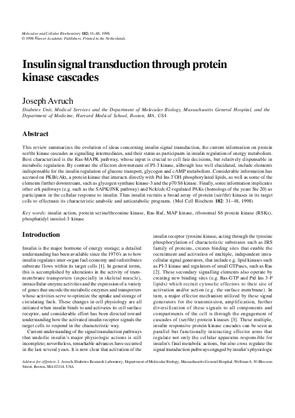(PDF) Insulin signal transduction through protein kinase cascades