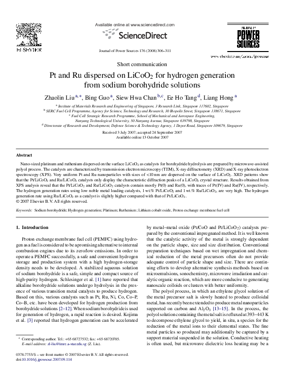 (PDF) Pt and Ru dispersed on LiCoO2 for hydrogen generation from sodium ...
